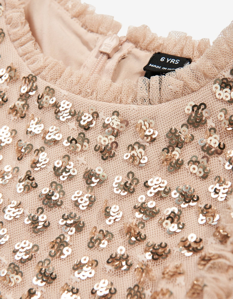 Girls Raindrop Sequin Dress in Gold