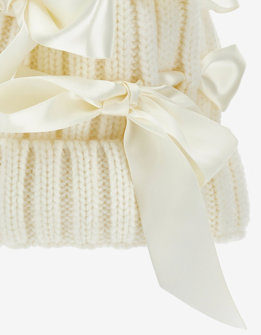 Girls Bow Knitted Pom Pom Hat in Ivory