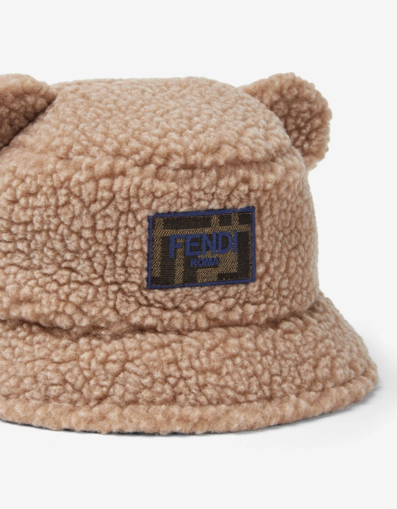 Kids Teddy Fleece Bucket Hat in Beige