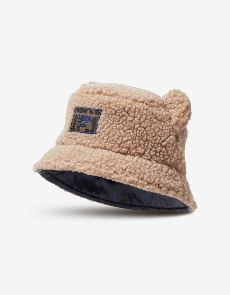 Kids Teddy Fleece Bucket Hat in Beige