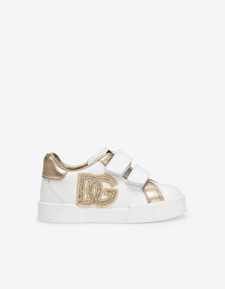 Girls Leather Logo Trainers in White