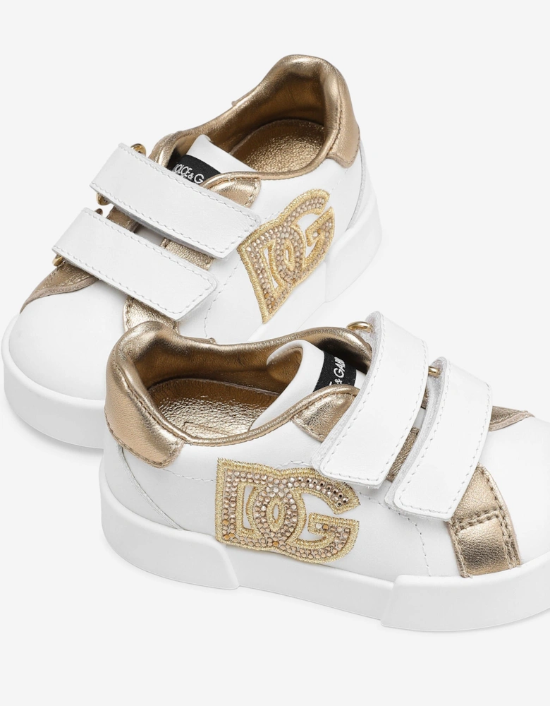 Girls Leather Logo Trainers in White