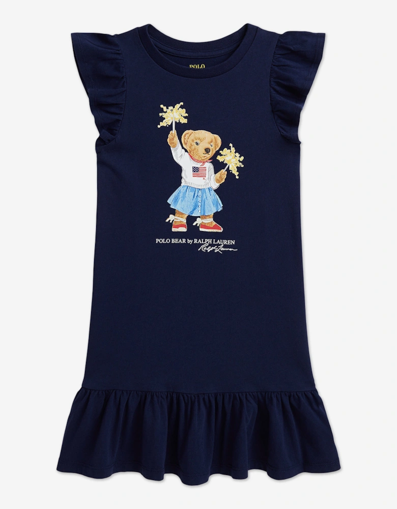 Girls Sparkler Polo Bear Jersey Dress in Navy