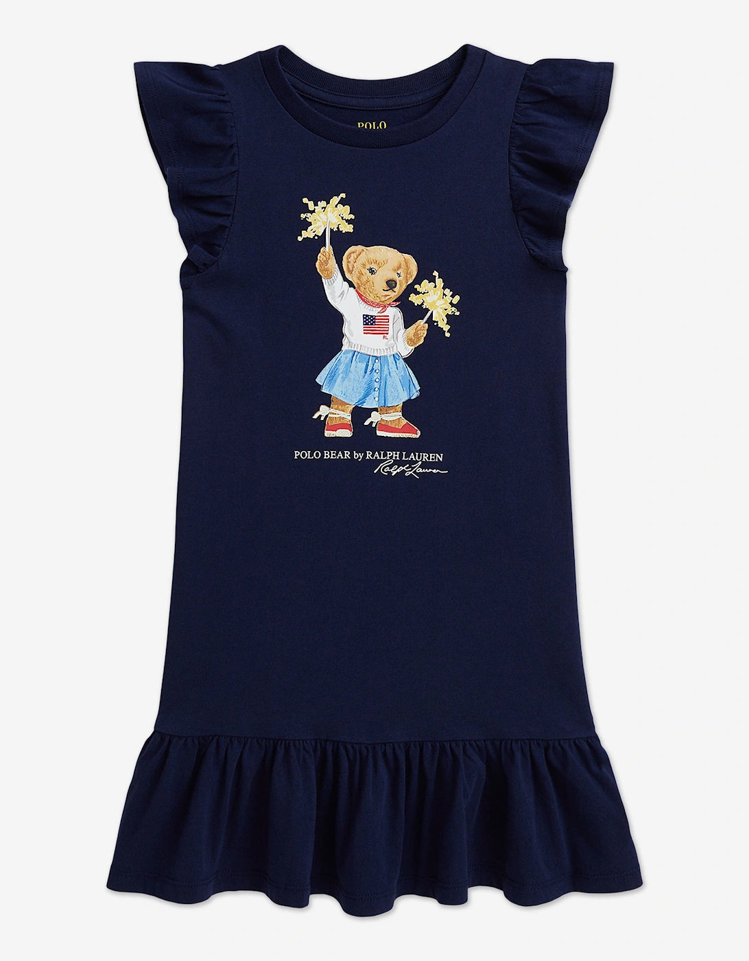 Girls Sparkler Polo Bear Jersey Dress in Navy, 5 of 4