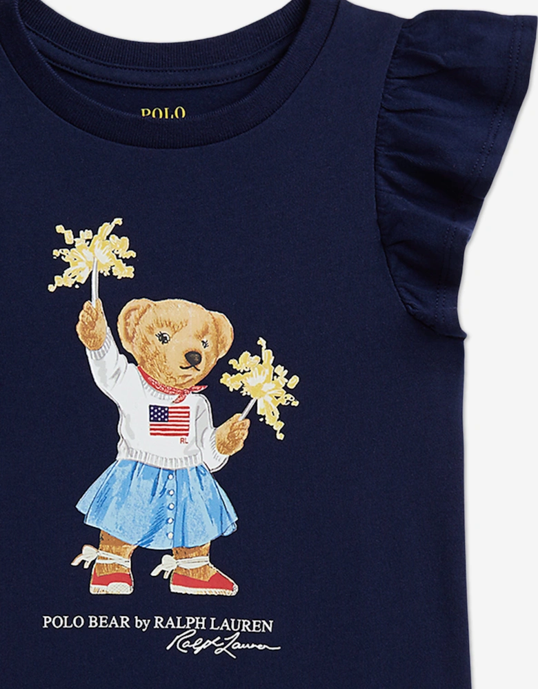 Girls Sparkler Polo Bear Jersey Dress in Navy