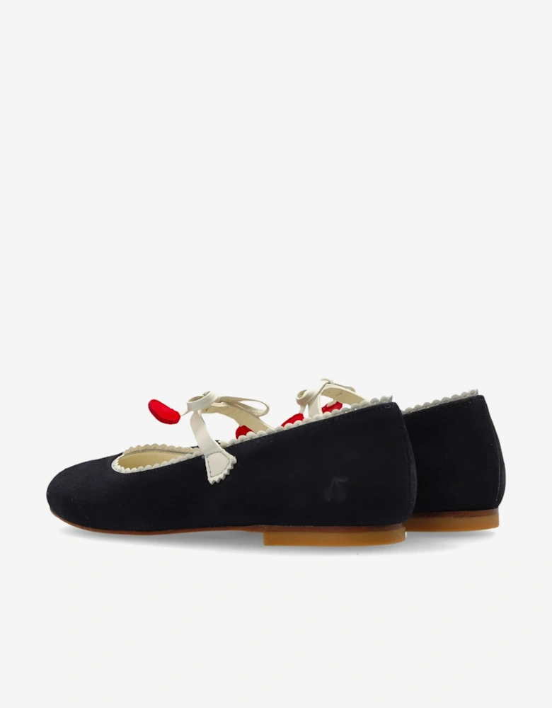 Girls Leather Emilda Ballerinas in Navy