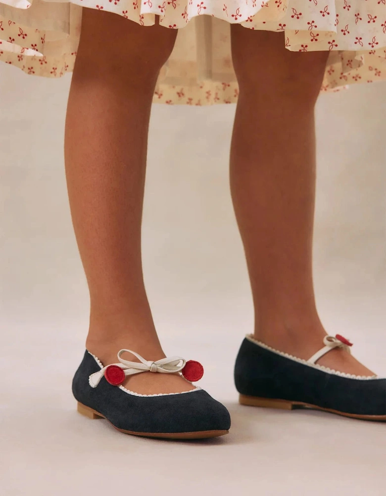 Girls Leather Emilda Ballerinas in Navy