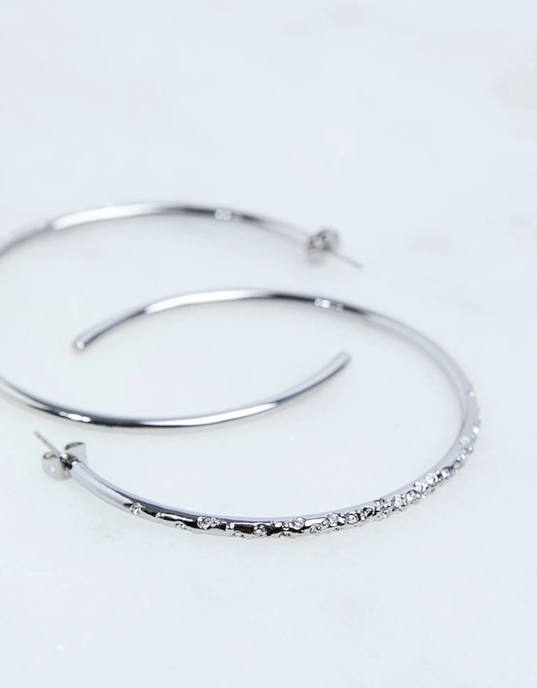 Hand Set European Crystal Sprinkle Large Hoop Earrings