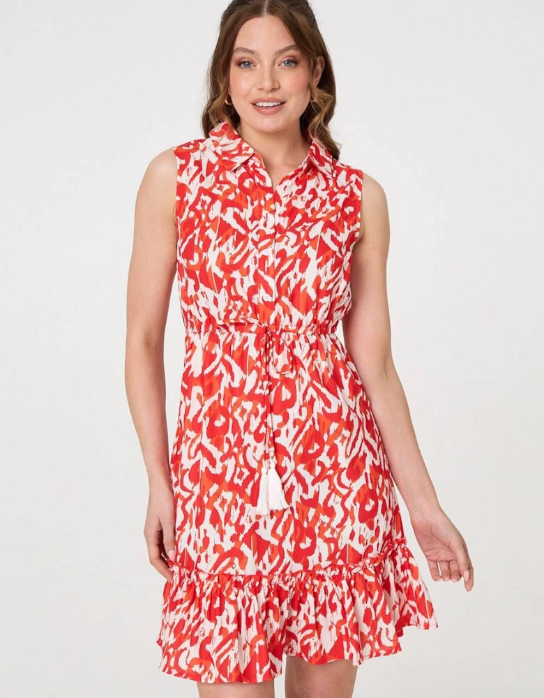 Printed Sleeveless Short Shirt Dress