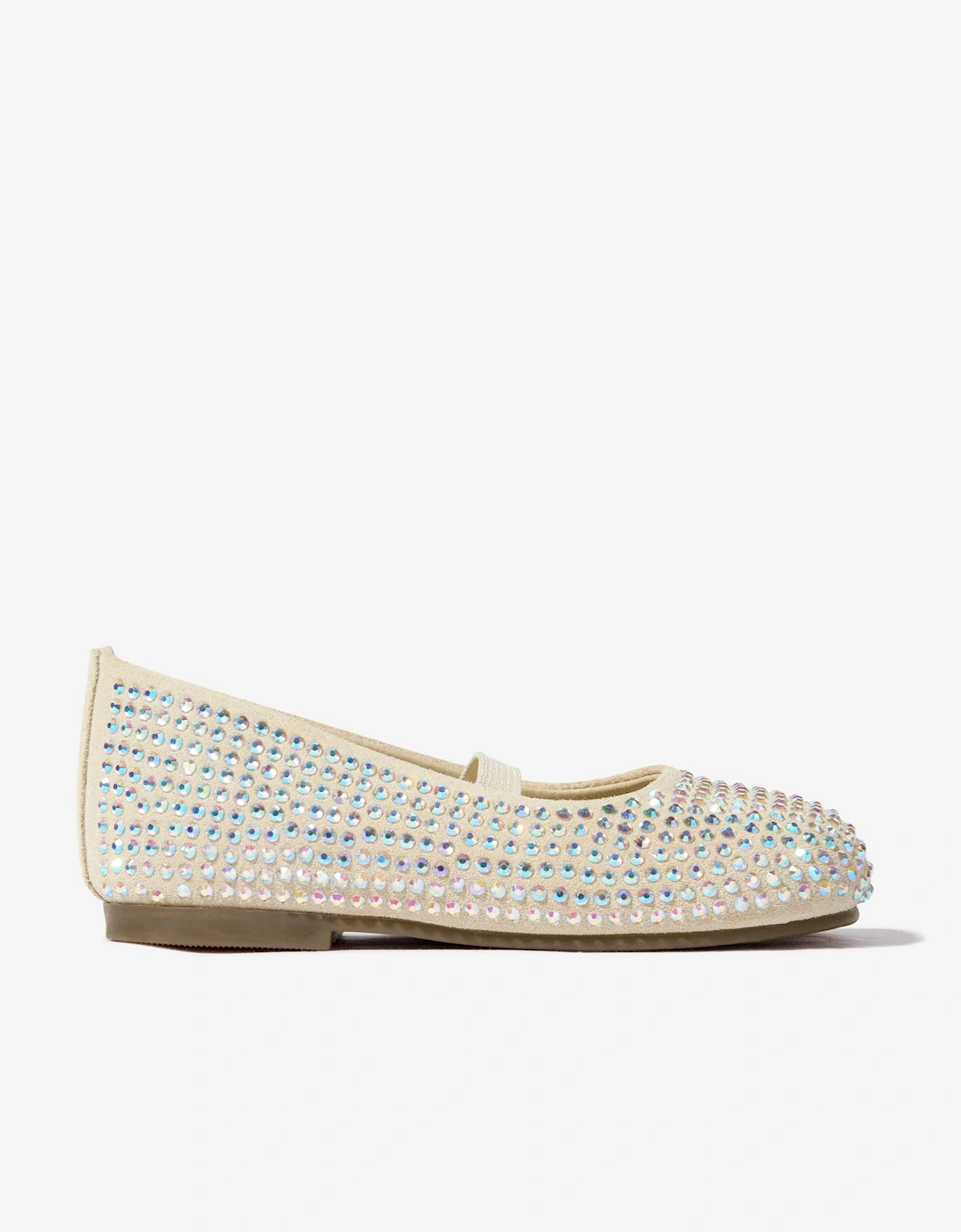 BABYWALKER Girls Suede Swarovski Crystals Allover Ballerinas in Beige, 5 of 4