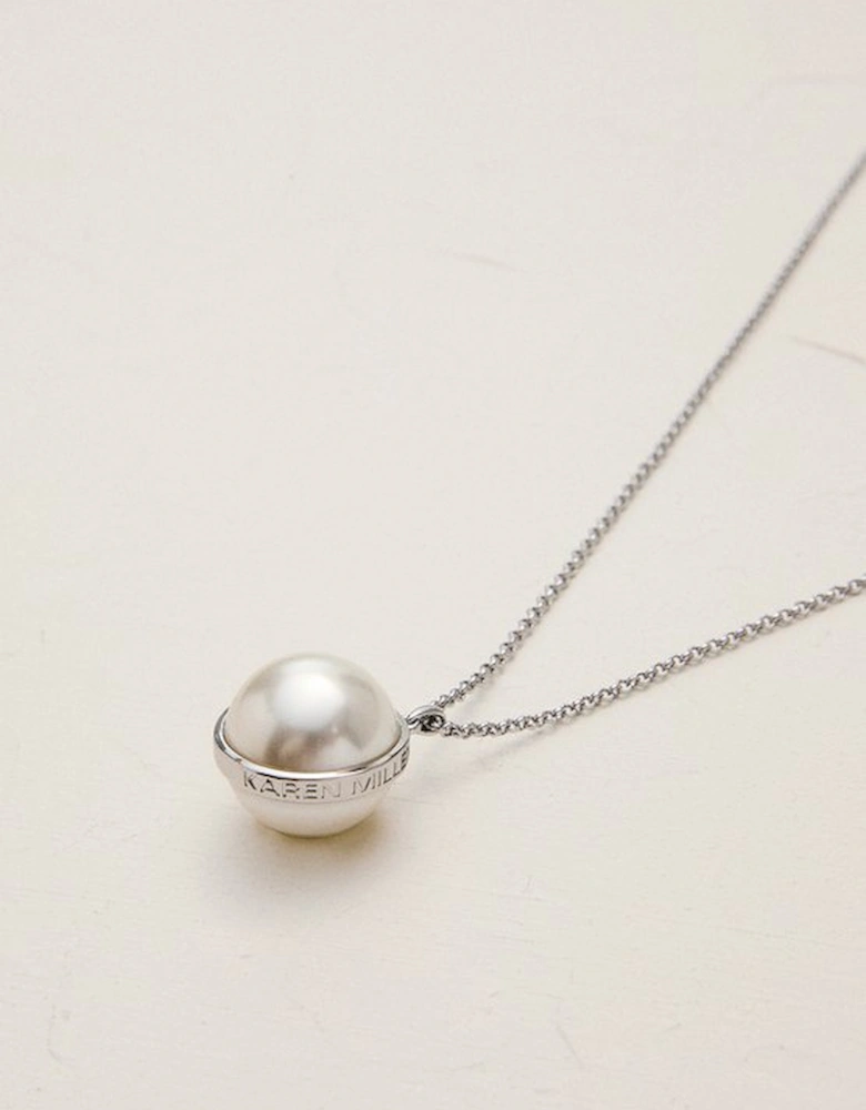Silver Tone Large Pearl Ball Pendant Necklace
