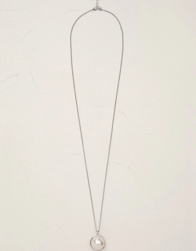 Silver Tone Large Pearl Ball Pendant Necklace