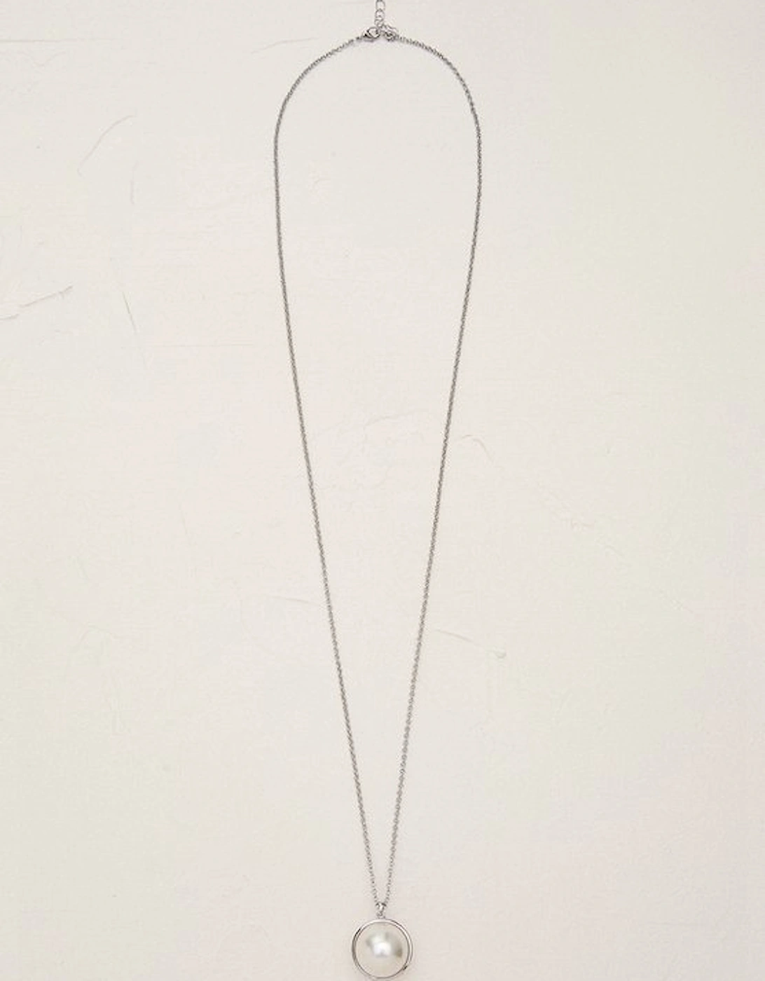 Silver Tone Large Pearl Ball Pendant Necklace