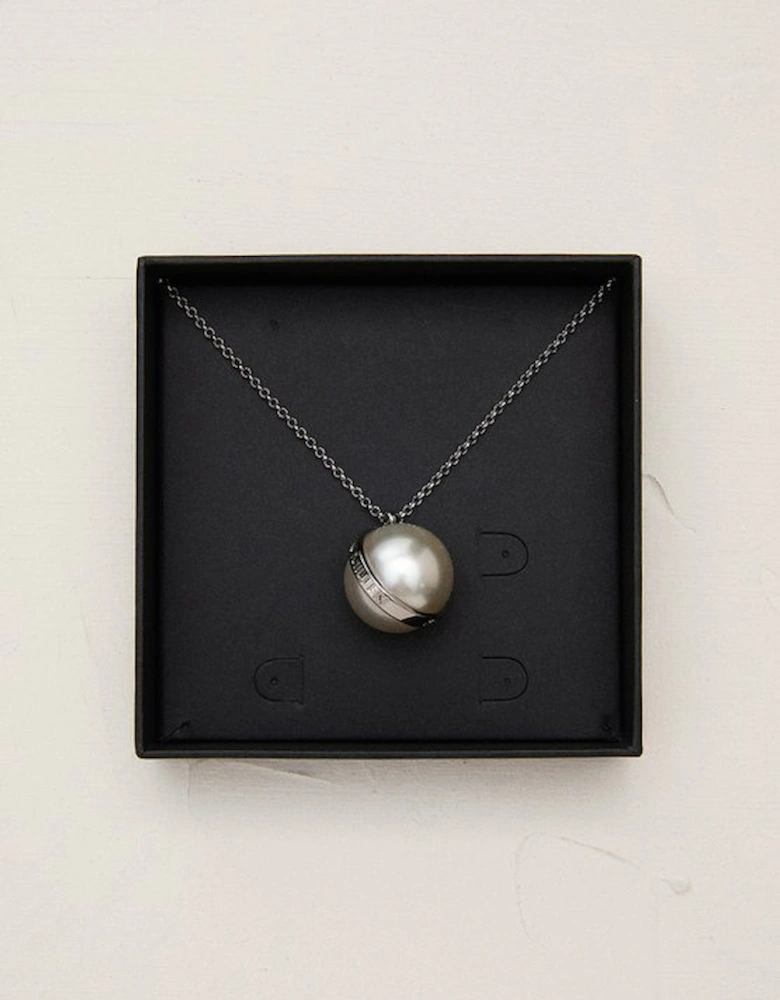 Silver Tone Large Pearl Ball Pendant Necklace