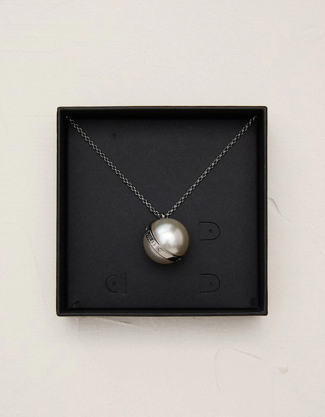 Silver Tone Large Pearl Ball Pendant Necklace