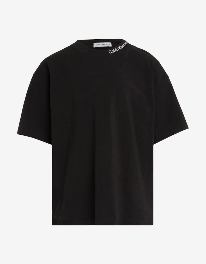Boys Neck Embroidered Relaxed T-Shirt in Black