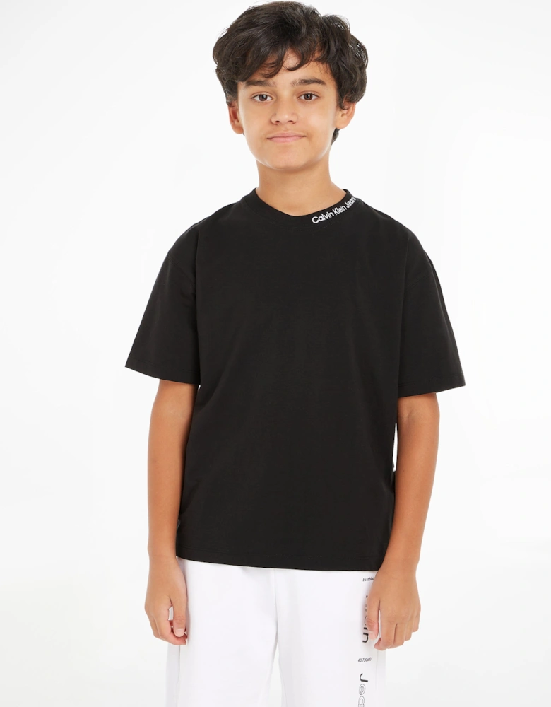Boys Neck Embroidered Relaxed T-Shirt in Black