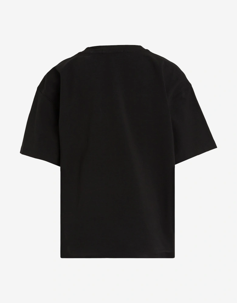 Boys Neck Embroidered Relaxed T-Shirt in Black