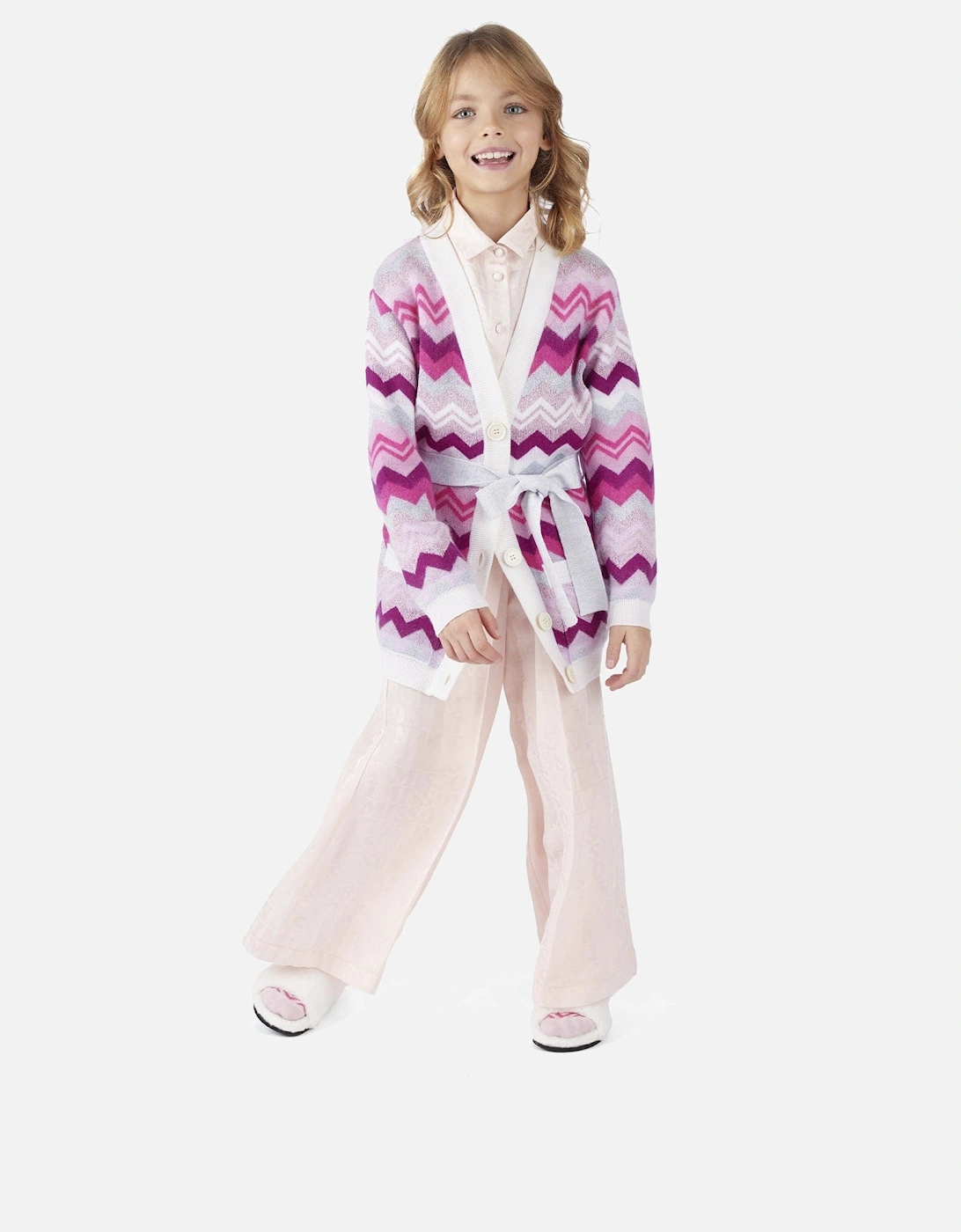 Girls Zigzag Cardigan in Pink