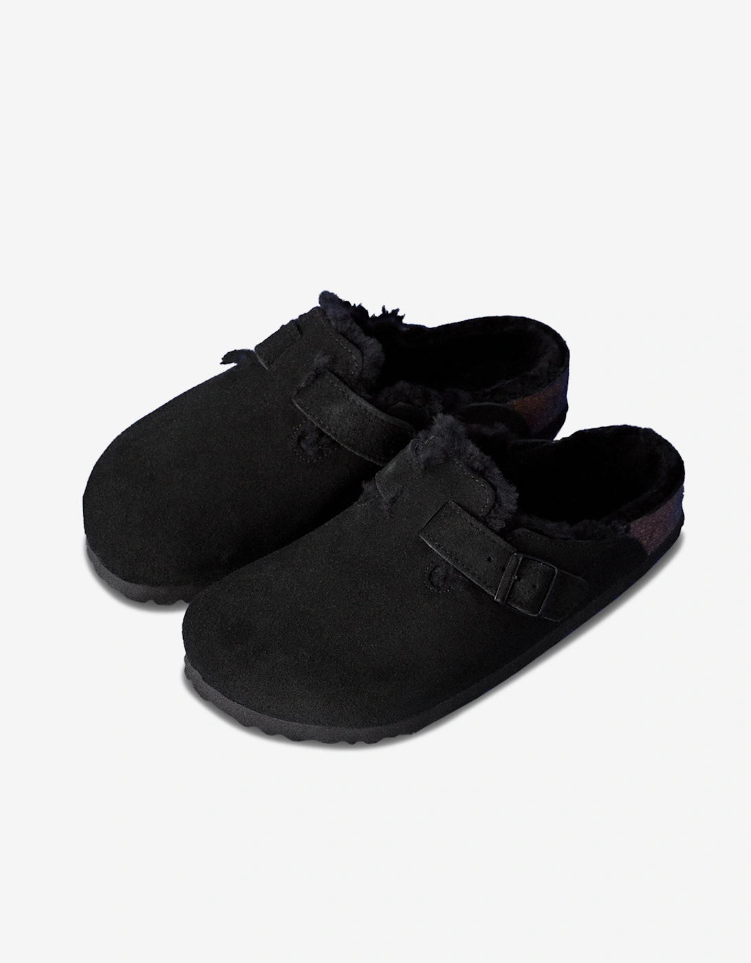 Shearling Suede Clogs in Black