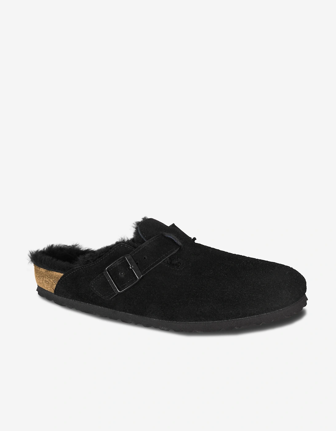 Shearling Suede Clogs in Black