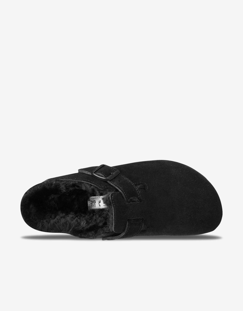 Shearling Suede Clogs in Black