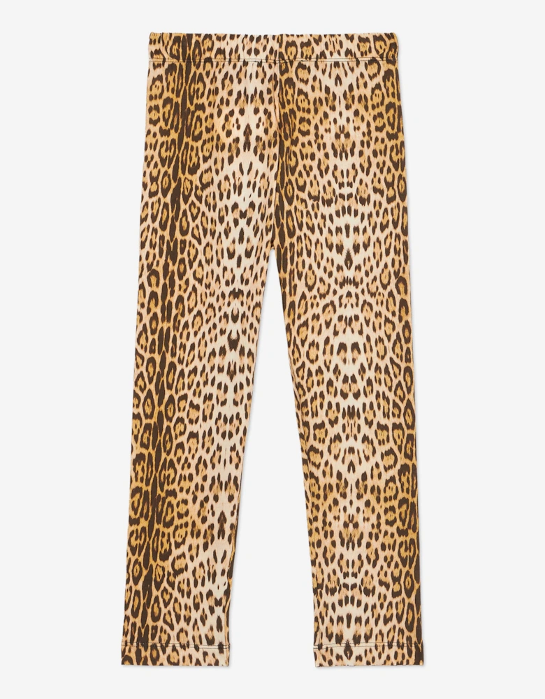 Girls Branded Leggings in Brown