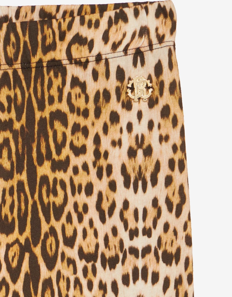Girls Branded Leggings in Brown