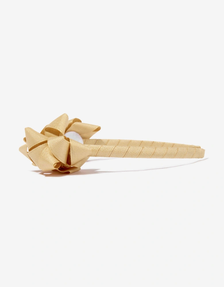Angels Face Girls Ribbon Bow Headband in Gold