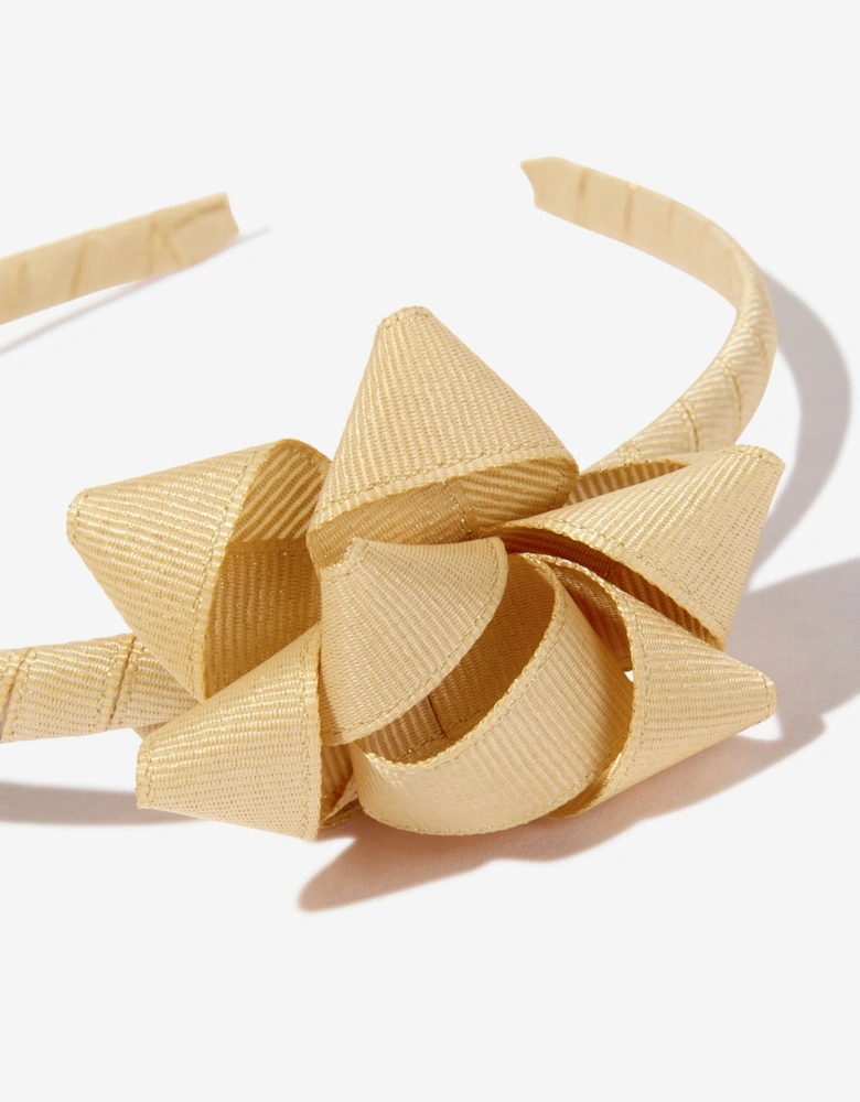 Angels Face Girls Ribbon Bow Headband in Gold