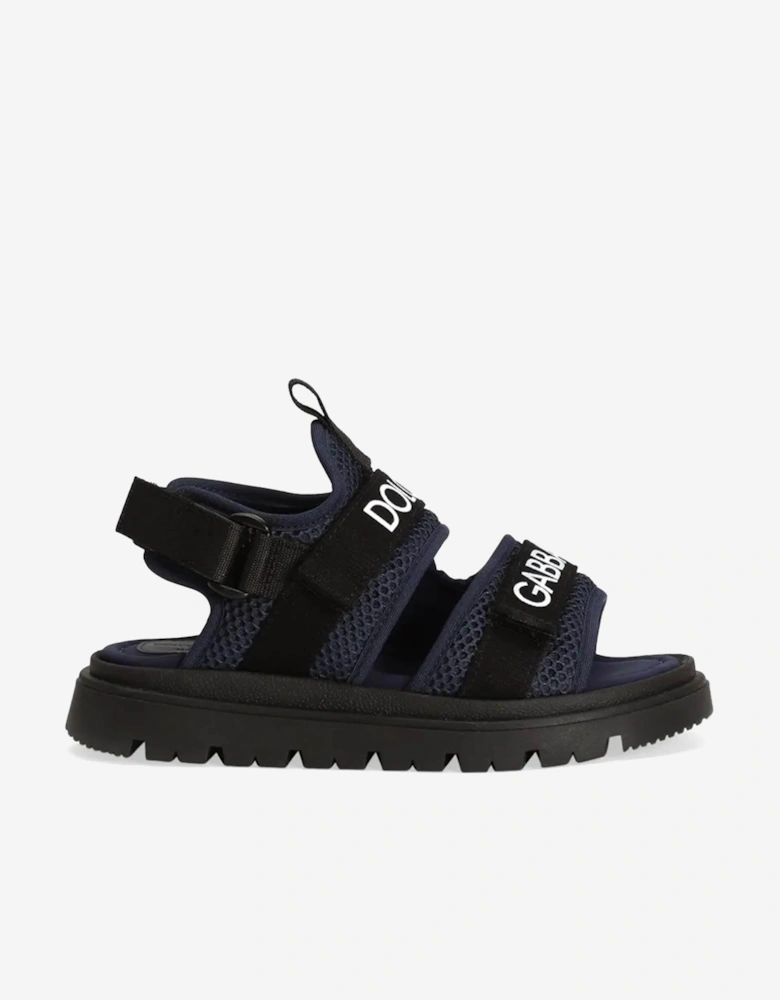 Kids Mesh Logo Tape Sandals in Blue