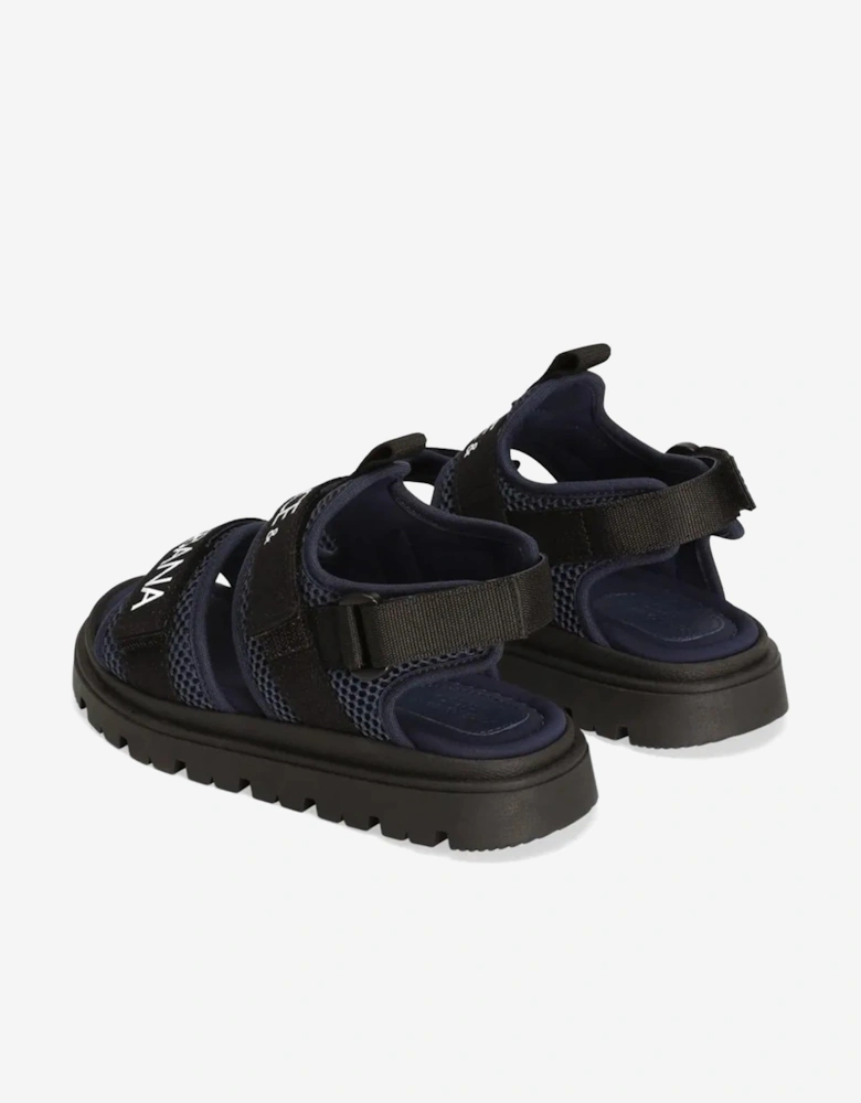 Kids Mesh Logo Tape Sandals in Blue