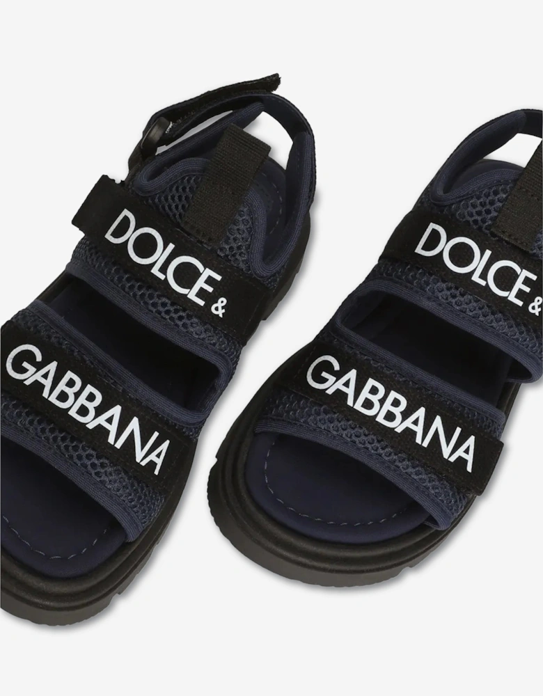 Kids Mesh Logo Tape Sandals in Blue