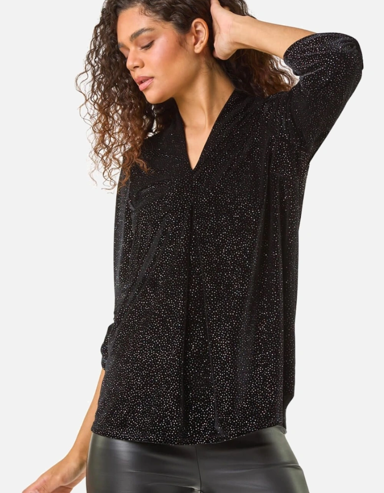 Sparkle Velvet V-Neck Tunic Stretch Top