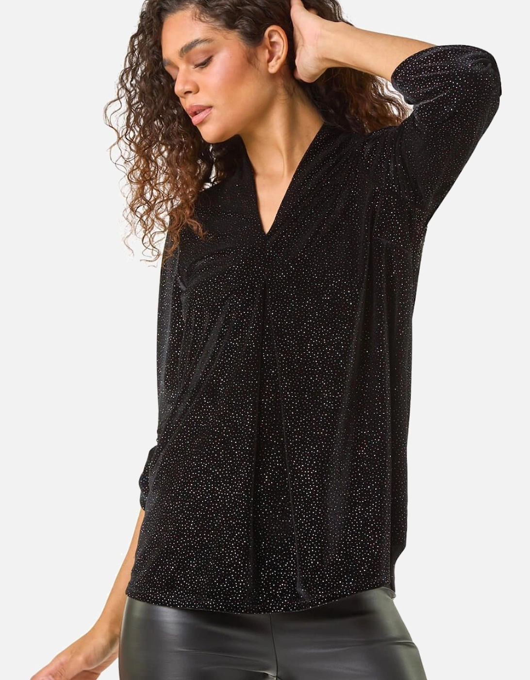 Sparkle Velvet V-Neck Tunic Stretch Top, 2 of 1