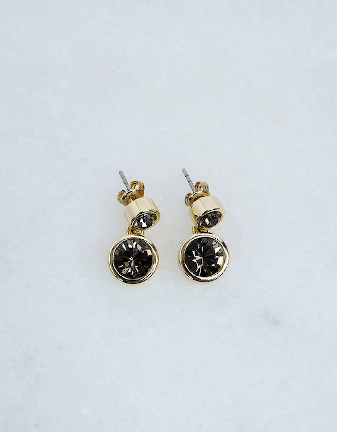 14kt Gold Plated Hand Set European Crystal Solitaire Drop Earrings