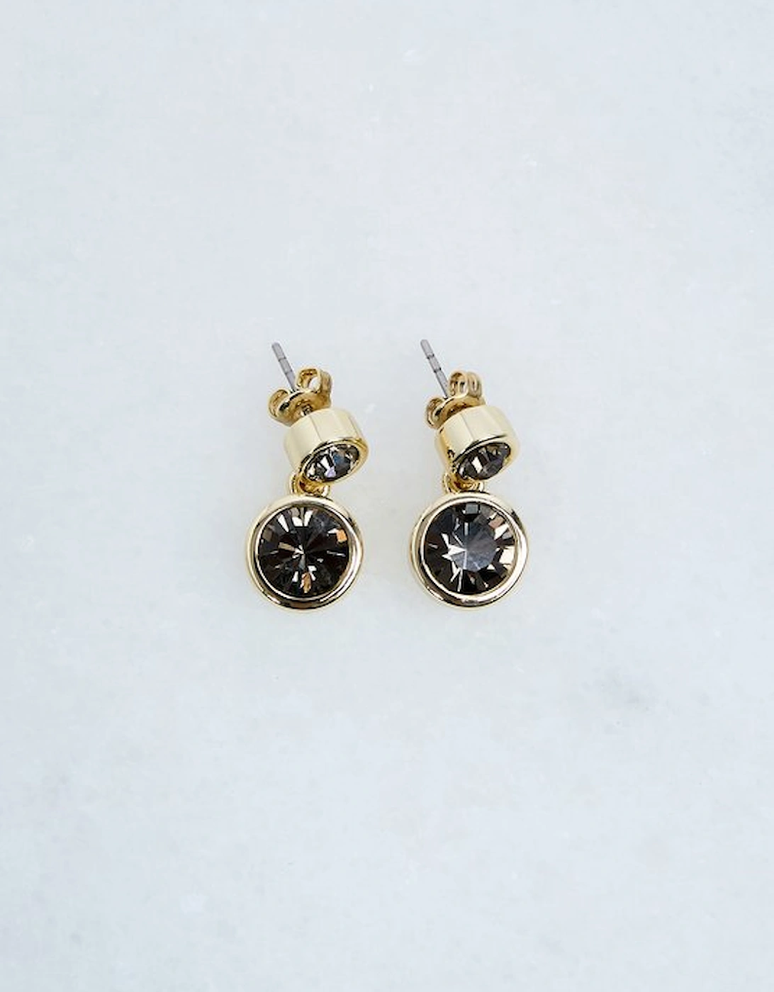 14kt Gold Plated Hand Set European Crystal Solitaire Drop Earrings