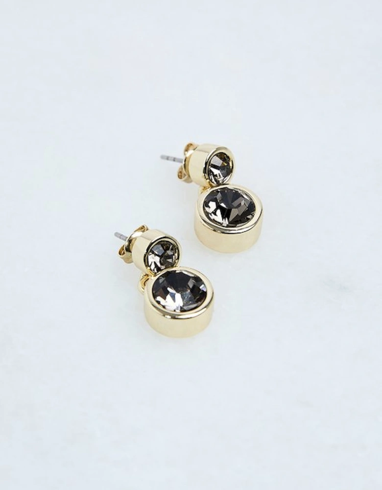 14kt Gold Plated Hand Set European Crystal Solitaire Drop Earrings