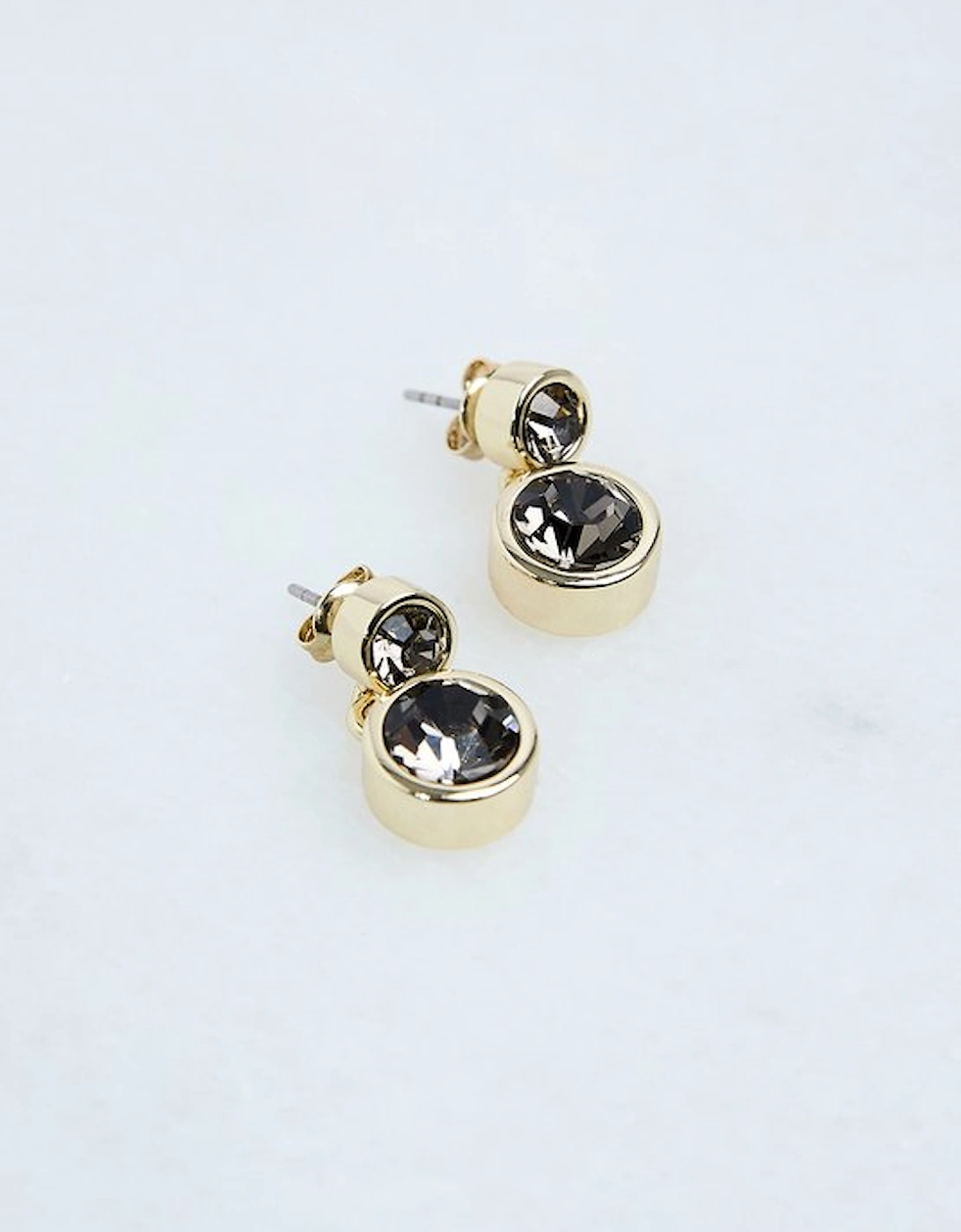 14kt Gold Plated Hand Set European Crystal Solitaire Drop Earrings