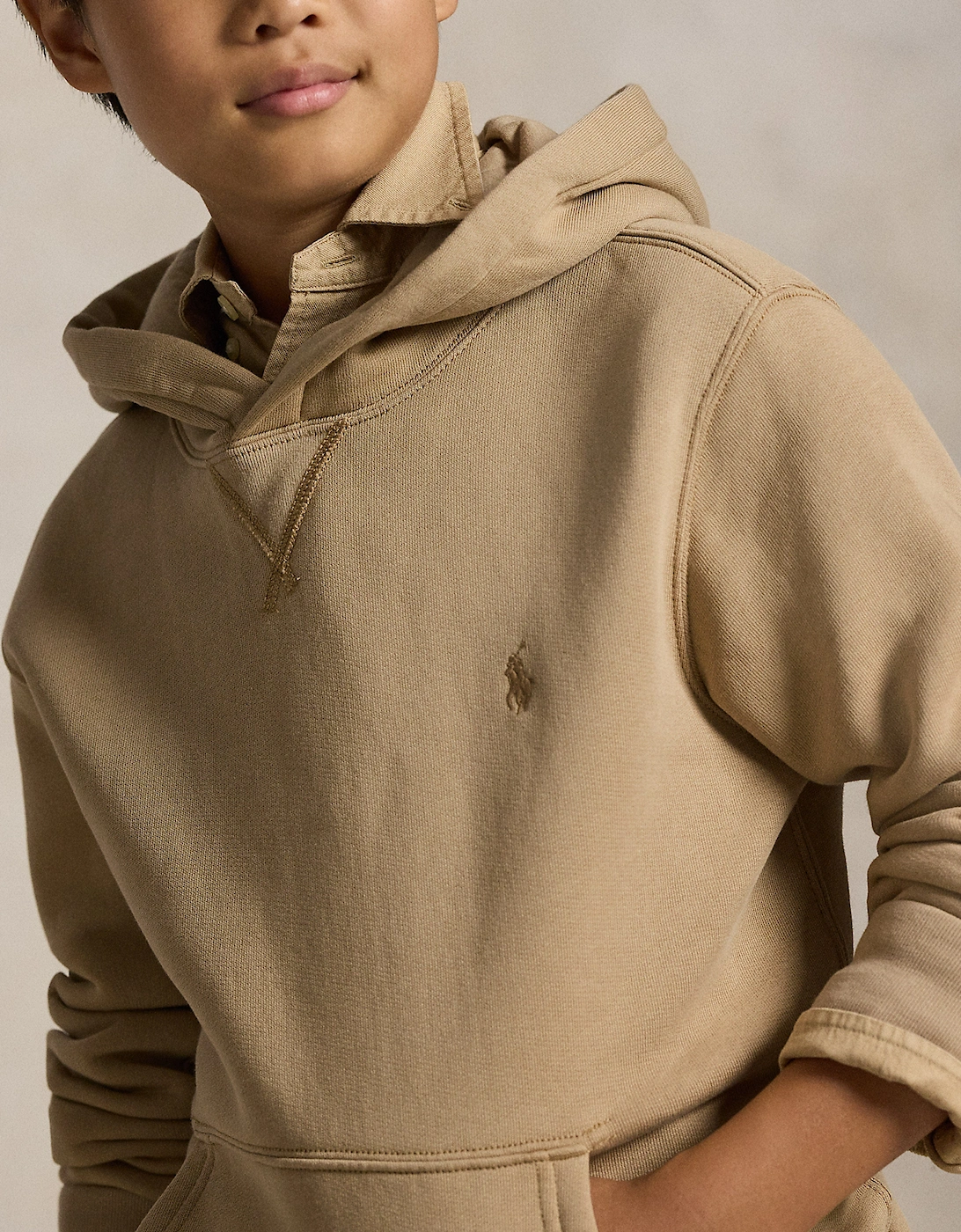 Boys Logo Hoodie in Beige