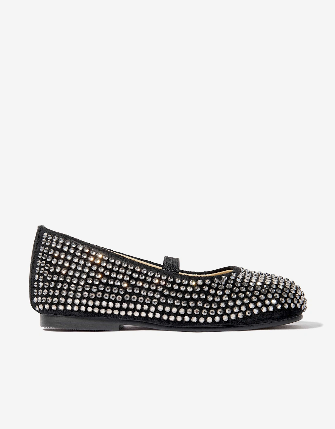 BABYWALKER Girls Suede Swarovski Crystals Allover Ballerinas in Black, 5 of 4