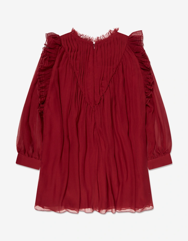 Girls Pleated Silk Ceremony Dress in Red