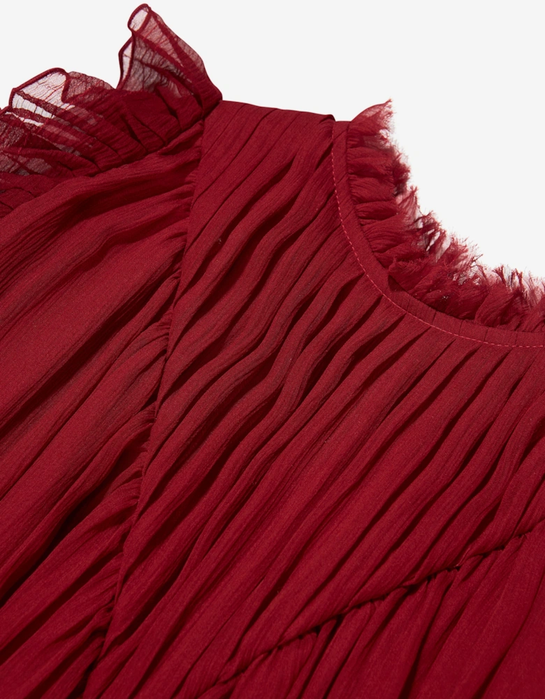Girls Pleated Silk Ceremony Dress in Red