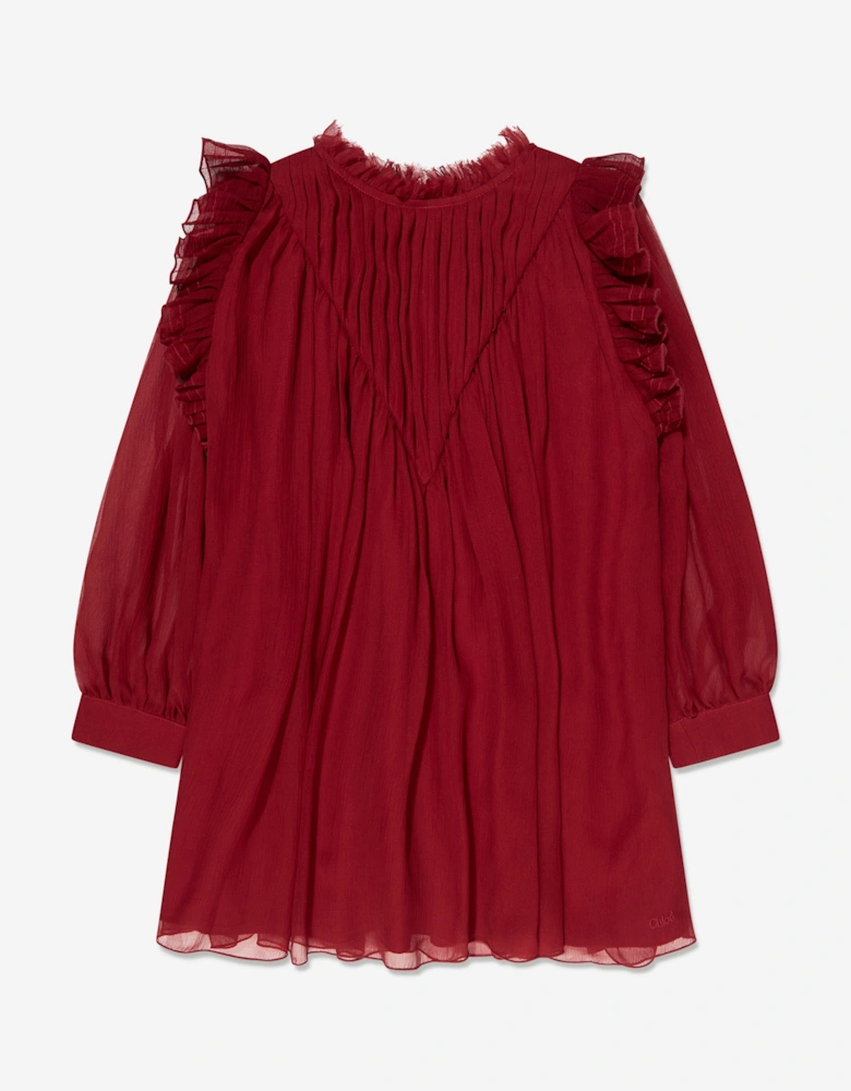 Girls Pleated Silk Ceremony Dress in Red