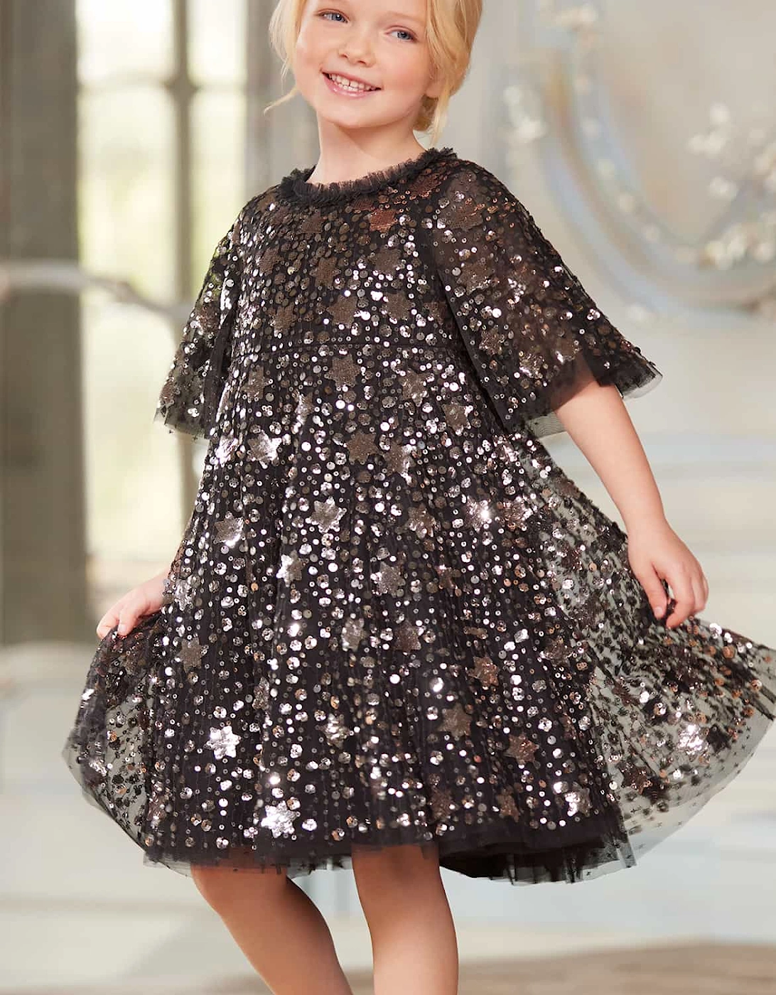 Girls Shooting Stars Dress in Black