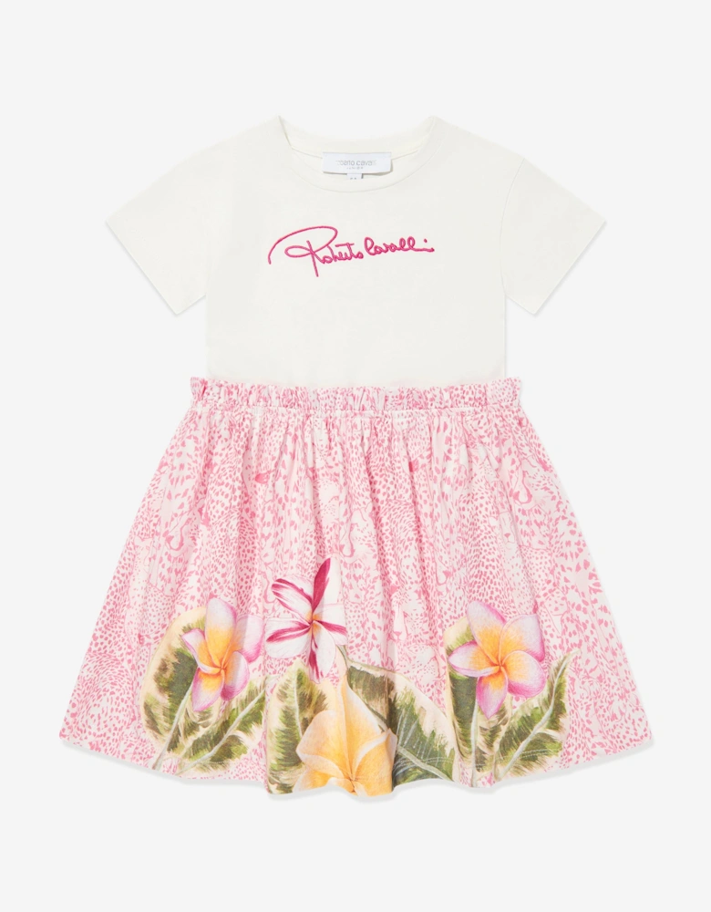 Girls Floral Logo Dress in Pink