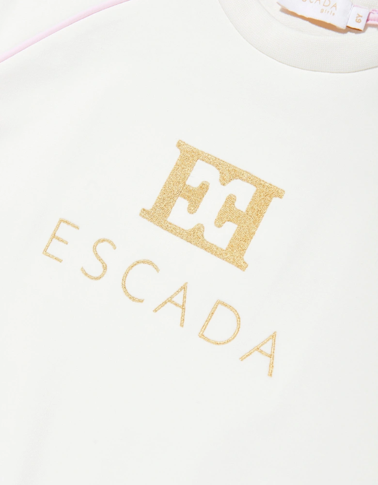 Girls Embroidered Logo T-Shirt in Ivory