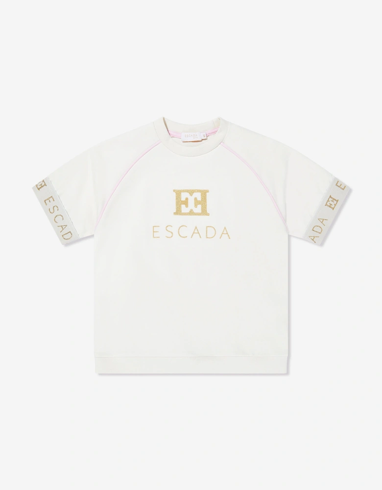 Girls Embroidered Logo T-Shirt in Ivory