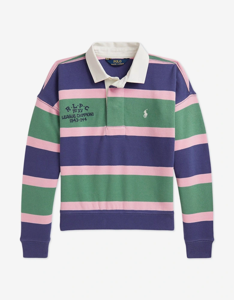 Girls Loopback Terry Rugby Shirt in Green