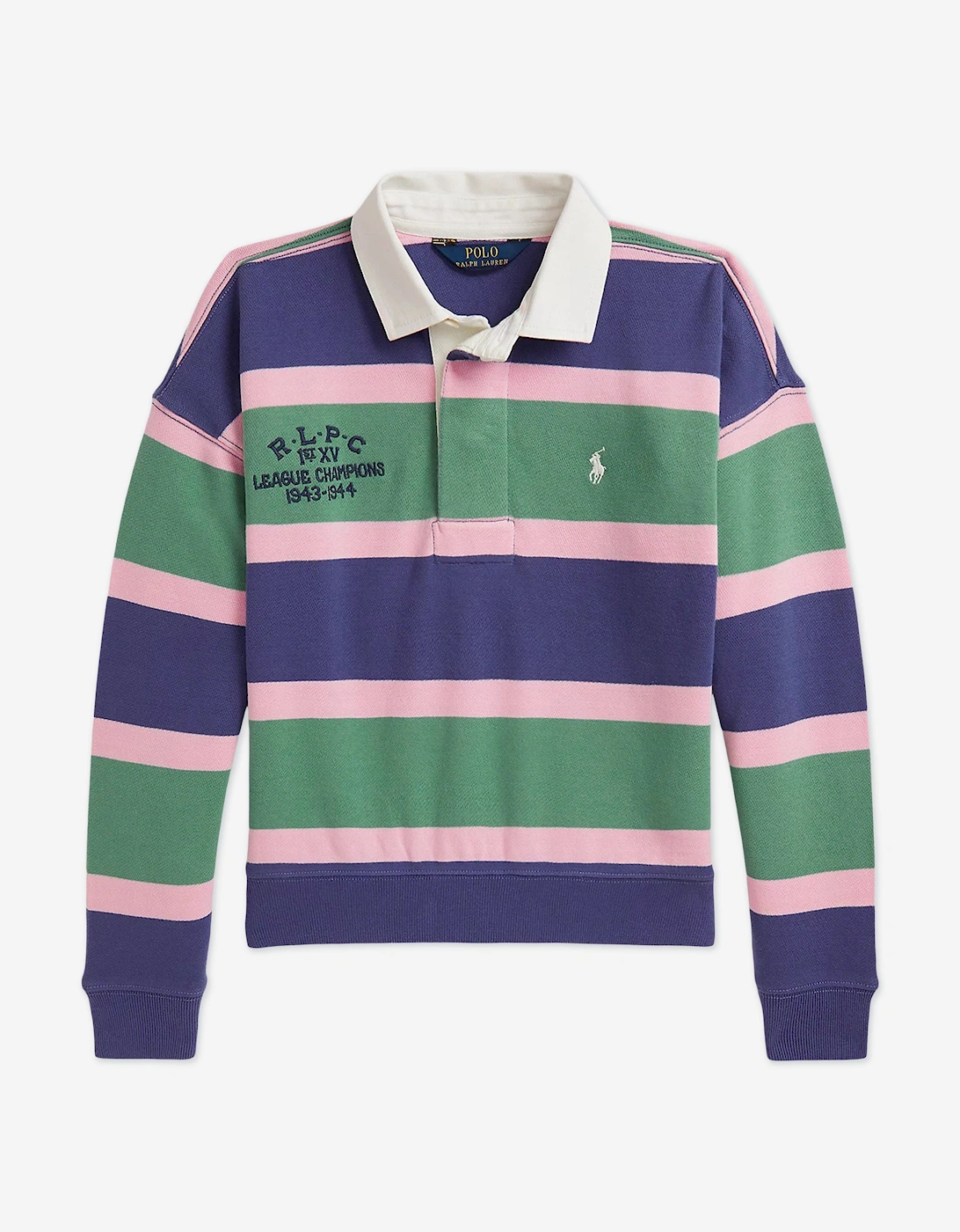 Girls Loopback Terry Rugby Shirt in Green, 6 of 5